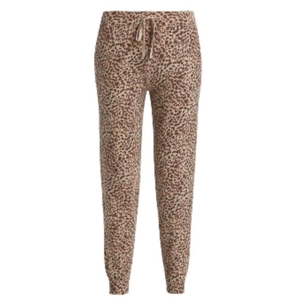 Monrow Mini Leopard Joggers Womens L NWT Cotton Cashmere Animal Print Pants